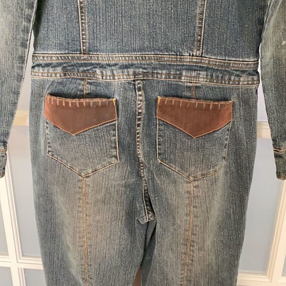 U.S. Polo Assn. Vintage 80s Disco Denim Long Sleeve Flare Leg Jumpsuit Size 9/10 - Picture 12 of 13
